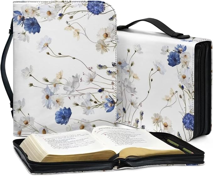 Print Bible Covers, Bible Cover – PU Leather Bible Bag and Carrying Case with Handle, Womens Bible Case,Floral,Small