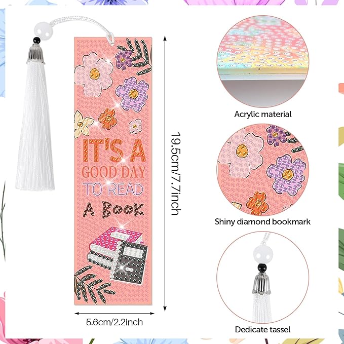 8 Pieces Christian Bible Verse Diamond Art Bookmarks 5d Christian Beaded Bookmark Acrylic Tassel Bookmark for DIY Making Beginners Adults Arts Craft Supplies (Book Lovers)