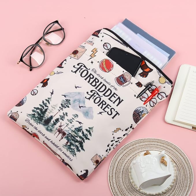 BLUPARK Book Cover - HP Forbidden Forest bs - Off White Cotton Canvas Zipper Book Cover for Paperbacks & Hardcovers