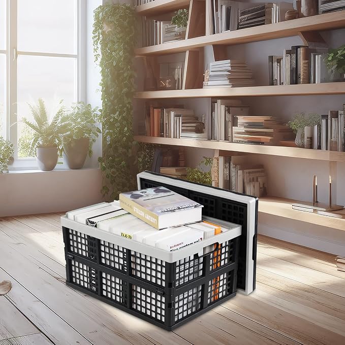 3-Pack 42 L Plastic Storage Collapsible Crate, Folding Plastic Stackable Utility Crate