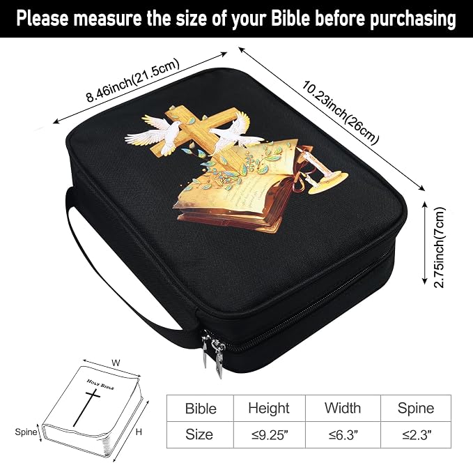 Bible Cover for Women & Men, Bibles Study Supplies Covers with Zipper for Journaling Accessories Kits-Book Carrying Travel Case for Teens Black Tote Church Bag for Bible Study