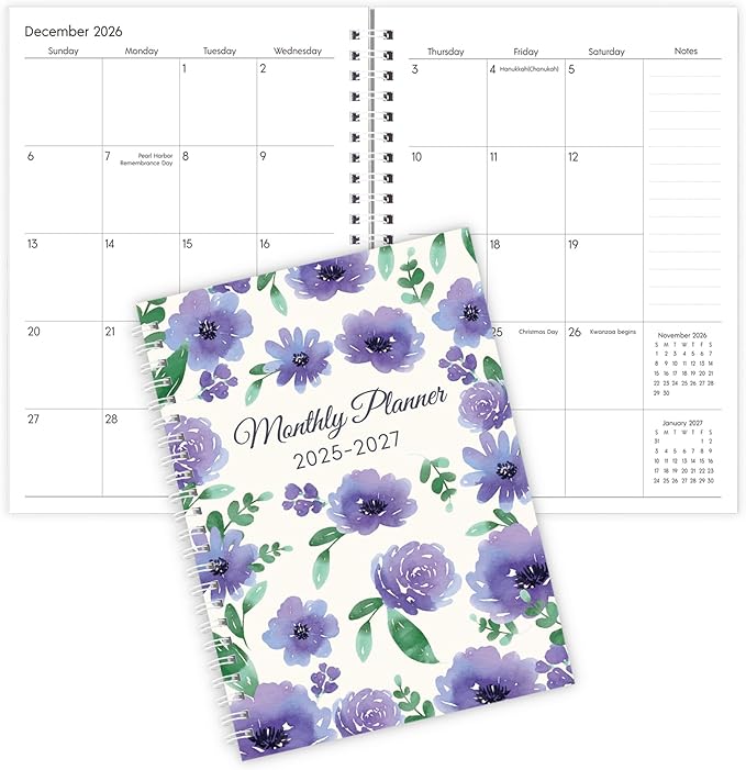 Monthly Planner 2025-2027, Monthly Calendar July 2025 - December 2027, A5 Planner 2025-2026 with Coil, 5.9'' x 8.4'', Perfect for Office School Supplies Organizing Planning - Purple
