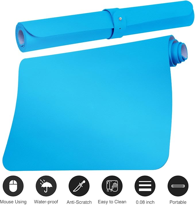 Boutilon Leather Desk Pad Protector,Non-Slip Mouse Pad,Laptop Desk Pad,Office Mouse Mat,Waterproof Leather Desk Blotter,Desk Writing Pad for Office and Home (XXXL-Blue,47"x 24")