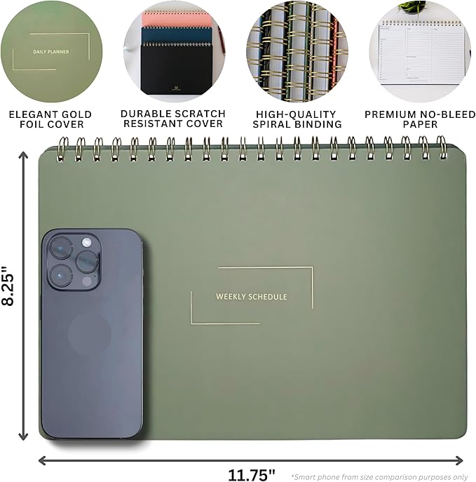 Undated Weekly Schedule | Business Planner | 8.25” x 11.75” ADHD Organizer | Premium Multi-Layout Schedule | Black | Landscape Layout