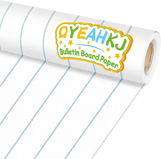 Qyeahkj Lined Bulletin Board Paper Roll Notebook Bulletin Board Background Paper Fade Resistant Blue White Classroom Decoration Poster Art Craft Home Wall Education Decoration Supplies 17.7in x 20ft
