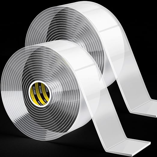 2 Packs Double Sided Tapes Heavy Duty, 1.18inx9.84ft/Roll, Mounting Tape 2 Way, Two Sided Adhesive Sticky Glue Strips, Clear Wall Hanging Tape Transparent