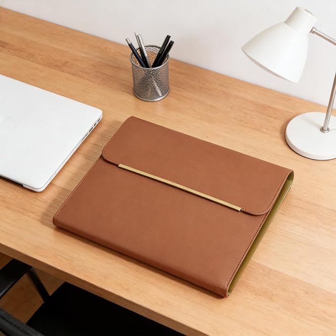VANRA Vegan Leather Portfolio Binder Business Portfolio Folder for Women, Professional Portfolio with Magnetic Closure for Business Interview Meeting Office (Brown)