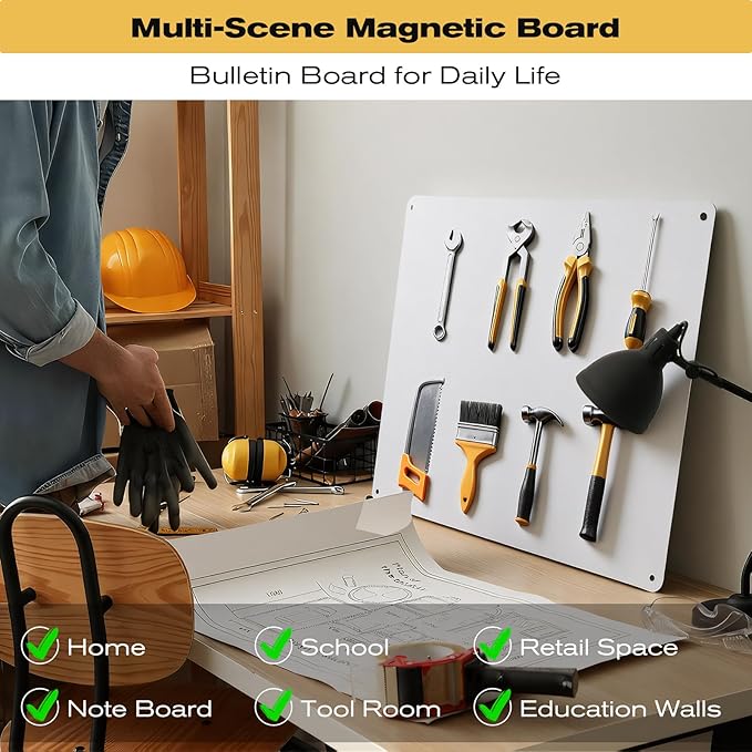 12" x 16" Magnetic Board, Silver Magnet Bulletin Board to Display Magnetic Letters, Metal Board for Wall, Refrigerator Photo, with Dual Lock Tape and Screws, Marker Pen