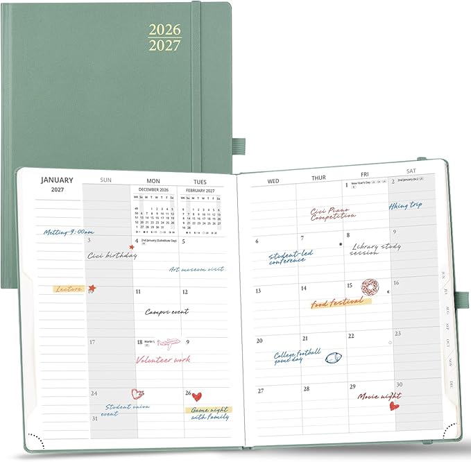 POPRUN Monthly Planner 2026-2027, Large Size-8.5" x 10.5", 18 Month Calendar Book (Jul 2026 - Dec 2027), Academic Calendar Planner with Tabs, Inner Pocket, Hard Cover, 100GSM Paper - Midnight Green