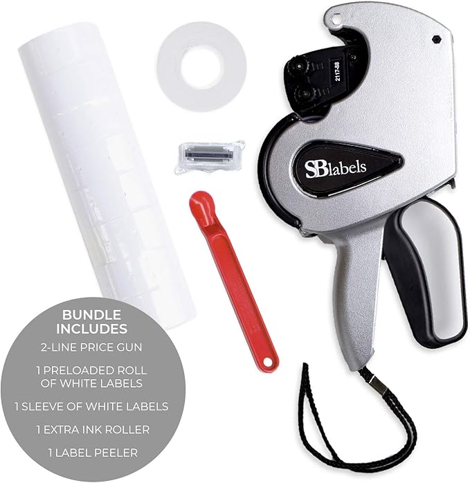 SBLABELS PG421065 Two Line Price Gun / 2 Line Pricing Gun, Black Ink, Monochrome Labels, Indoor Use