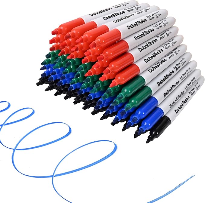 Dabo&Shobo White Board Markers-72 Pcs 4 Color Fine Tip Dry Erase Markers，Perfect for Writing on Whiteboard Mirrors Glass for Office