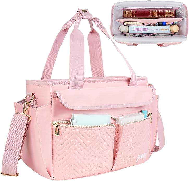 Bible Cover Case for Women,Bible Tote Bag with Shoulder Strap,Church Bag with Multiple Pockets for Bible Study Accessories