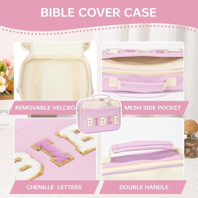 Bible Cover for Women Large Leather Western Bible Case with Study Supplies Purple Bible Cover Bags for Teen Girls Organizer (Purple, Large)