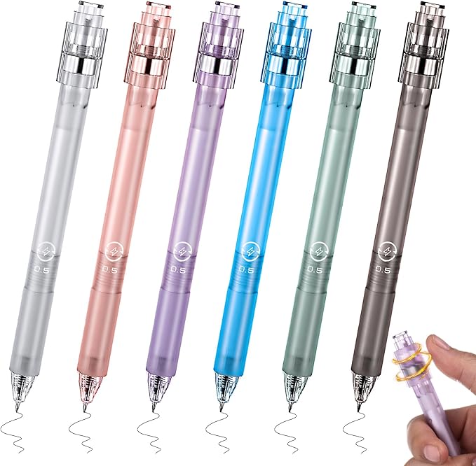 Crtiin 6 Pcs Fidget Spinner Pens for Adults Black Ink Gel Pens with Fidget Ball Stress Relief Pen Spinning Pen for Office Supplies Journaling (Hexagon,Multicolor)