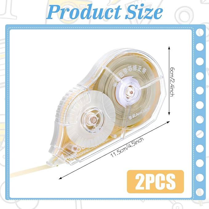 100 Ft Long Correction Tape, Tear-Resistant Beige Correction Tape Smooth Glide Quick Dry Correct Tapes for School Office Supplies, Crafting, Note Taking, Journal (2 Pieces)