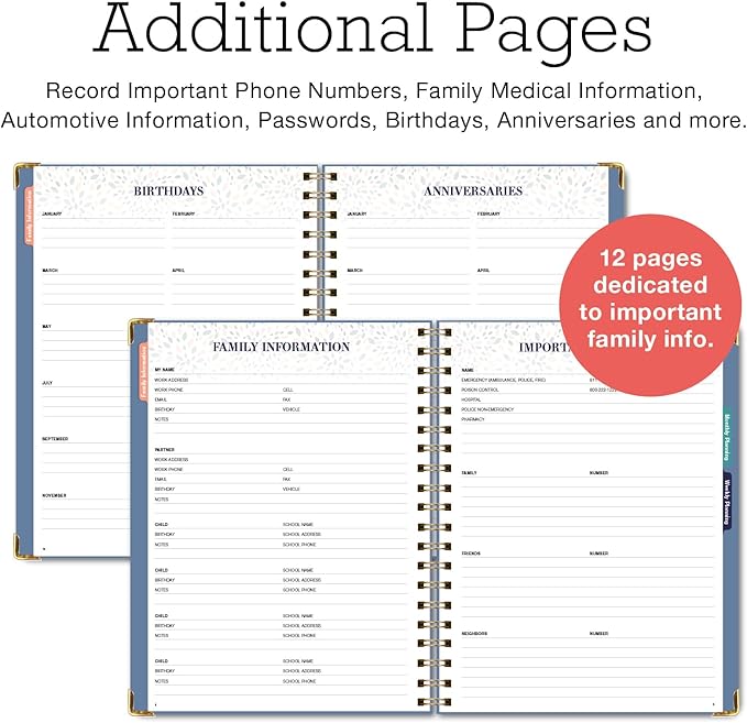 Undated Family Planner Organizer – 8.5" x 11" Weekly & Monthly Calendar for 5+ People, Meal Planning, Budgeting, Habit Tracker – Hardcover, Household Schedule Organizer for Parents, Kids, & Caregivers (Colorful Botanicals)