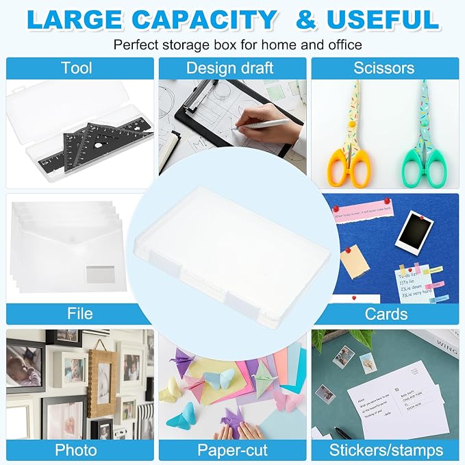 PATIKIL Clear A4 File Portable Project Case with Buckle Plastic Storage Box for 8.5" x 11" Letter Paper Scrapbook Paper Storage Boxes, 6Pcs, 12.4"x9.8"x1.2", White