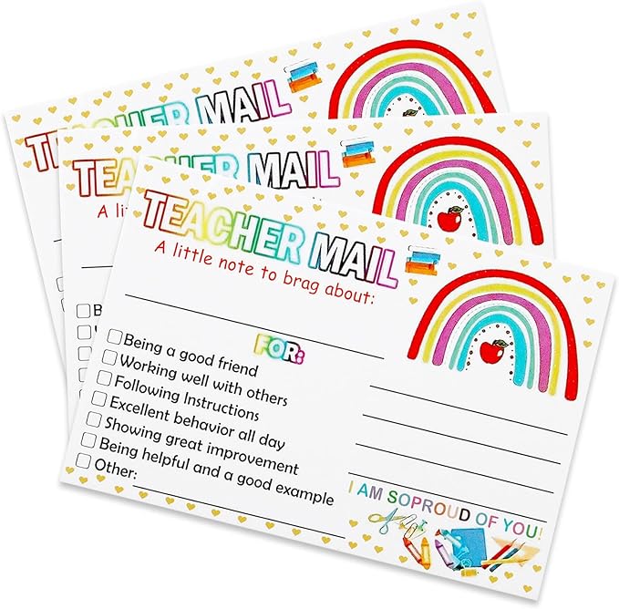 100pcs Teacher Mail Cards Teacher Notes for Students, Classroom Must Haves for Teachers Elementary Boho School Supplies Class Rewards Cards, Class Incentives for Elementary Students Good Behavior