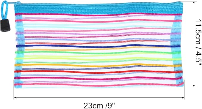 PATIKIL Mesh Zipper Pouch, 12 Pack Nylon B6 Size Pen Pencil Case Document Toiletry Cosmetic Makeup Zipper Travel Pouch Organizer for Office, Sky Blue