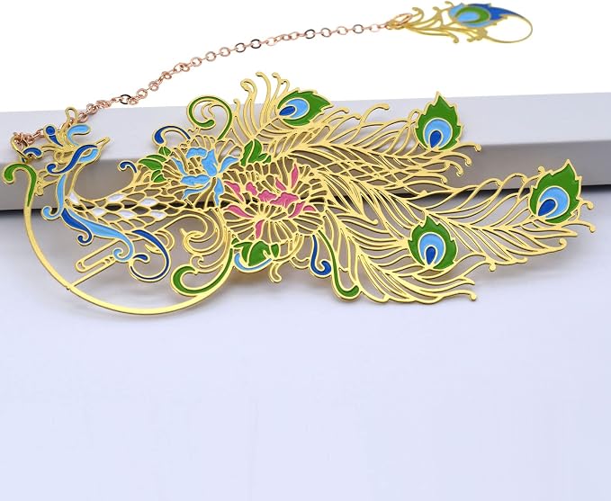 BLBMH Metal Peacock Bookmarks for Women | Cute Bookmark with Greeting Card & Gift Box | Unique Gift for Book Lovers Mom Teacher Readers | Birthday Christmas - Peacock