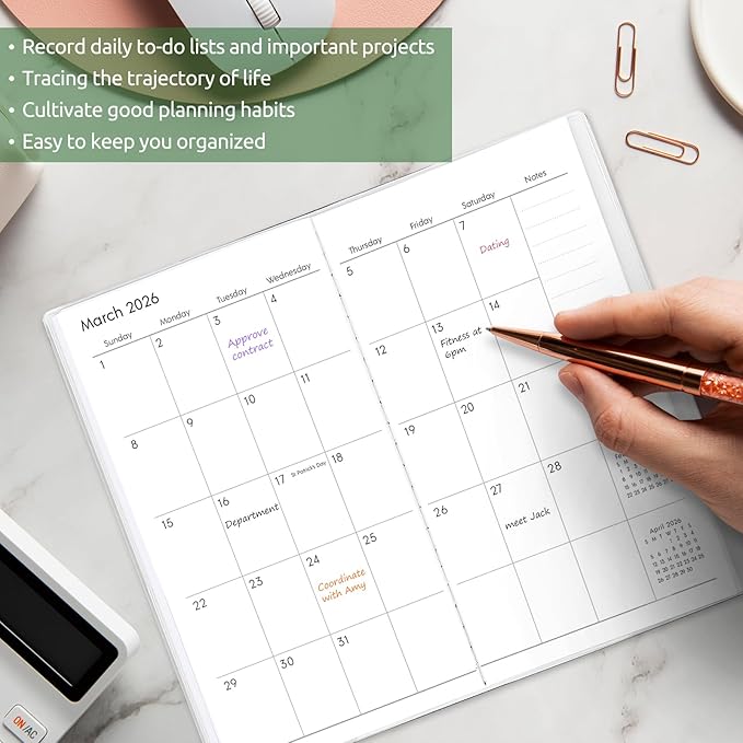 Pocket Calendar 2026-2027, Monthly Planner 2026-2027 - Runs from January 2026 Until December 2027-6.7" x 3.7", Bird Calendar Planner with PVC Cover for Planning, Organizing and Office