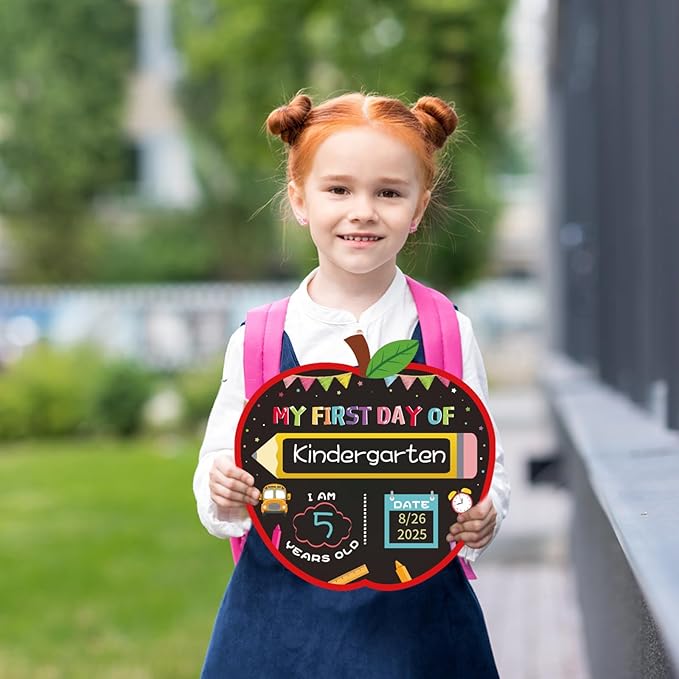 First Day of School Board Sign - Reusable Back to School Chalkboard Sign for Kids Boys Girls - 9.8" Double-Sided First and Last Day of Schools Board Gifts for Kindergarten Pre-K Preschool