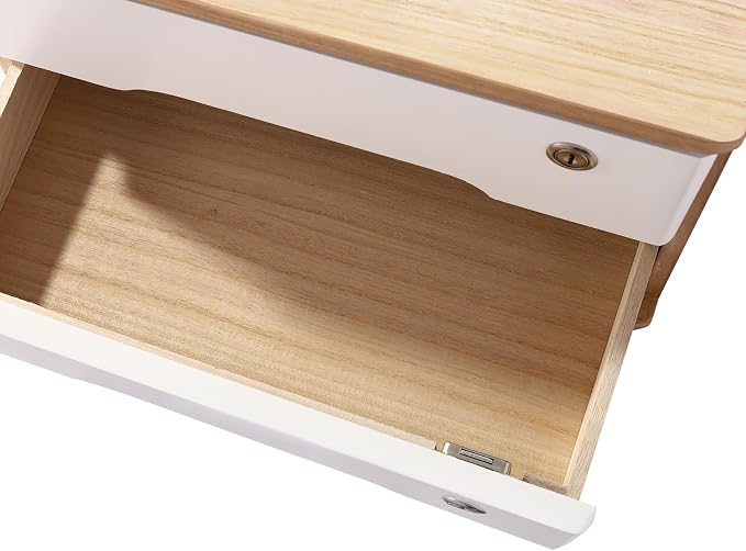 Wooden Desktop Storage Box with Lockable Drawers, Flat File Cabinet Drawer Desktop Storage Box, Countertop Storage Cabinet for Office Home Toiletries Supplies Vanity (natural wood+white, 2 Drawer)
