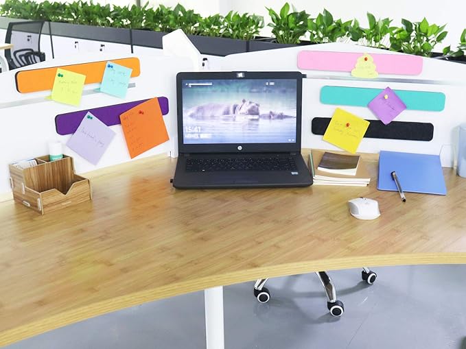 Felt Bulletin Board Bar Strip 0.5 Inch Thick Self-Adhesive Pin Board Bar 13 Inch in Length with 14 Pushpins, 5 Colors Bars