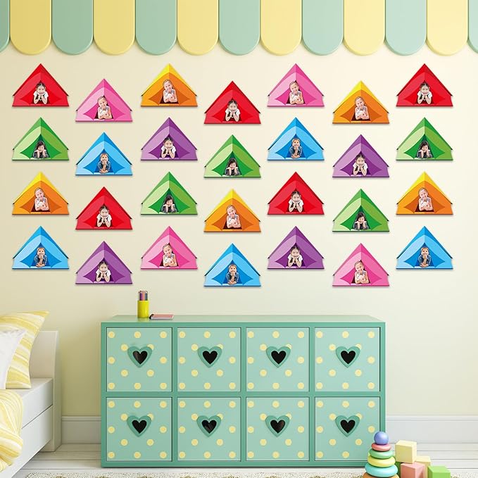 48 Set Camping Tent Cutouts with Photo Space for Bulletin Board Decor Camping DIY Photo Crafts Woodland Tents Paper Cut Outs for Teacher Student School Home Chalkboard Wall Classroom Decors