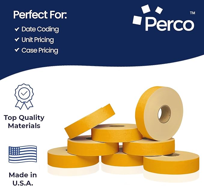 Perco Fluorescent Orange Pricing Labels - 160,000 Labels (8 Sleeves, 64 Rolls) for Monarch 1131 Price Gun - Includes Ink Rolls