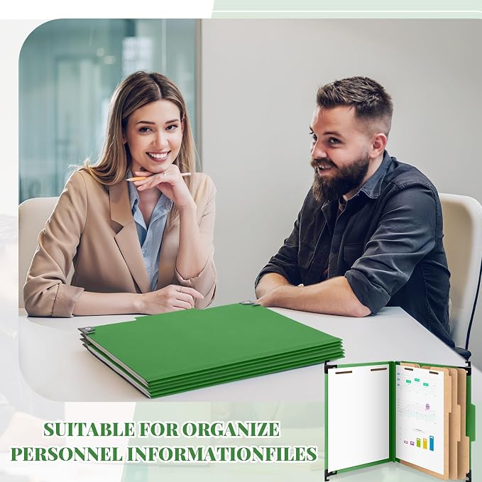 Henoyso 15 Pcs Hanging Classification File Folders, Letter Size Green Folders with 3 Pressboard Dividers, 8 Fasteners, 4 Inch Expansion, 1/3-cut Top Tab for Medical Records and File Cabinet Organizer