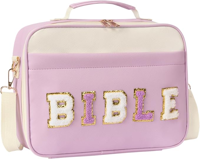 Bible Cover for Women Large Leather Western Bible Case with Study Supplies Purple Bible Cover Bags for Teen Girls Organizer (Purple, Large)