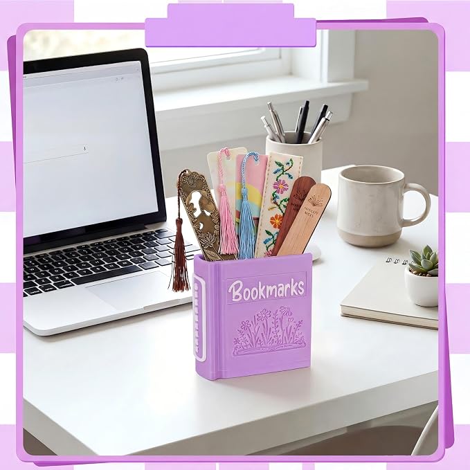 Resurhang 3D Printed Book Shaped Bookmark Holder, Book Lover Gift, Bookish Accessory Office Desk Supplies End of Year Gift for Librarian Bookworm Teacher Women(Purple)