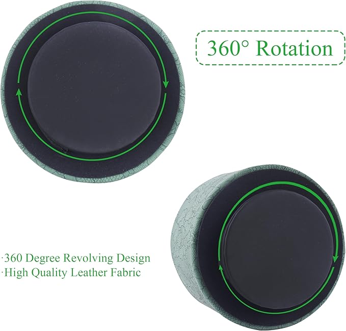 Round Leather Art Supply Organizer,Remote Control Holder,360 Degree Spinning,Multi-Functional Pencil Holder,4 Compartments Desktop Stationary Organizer(1-Lace Flower Green2)