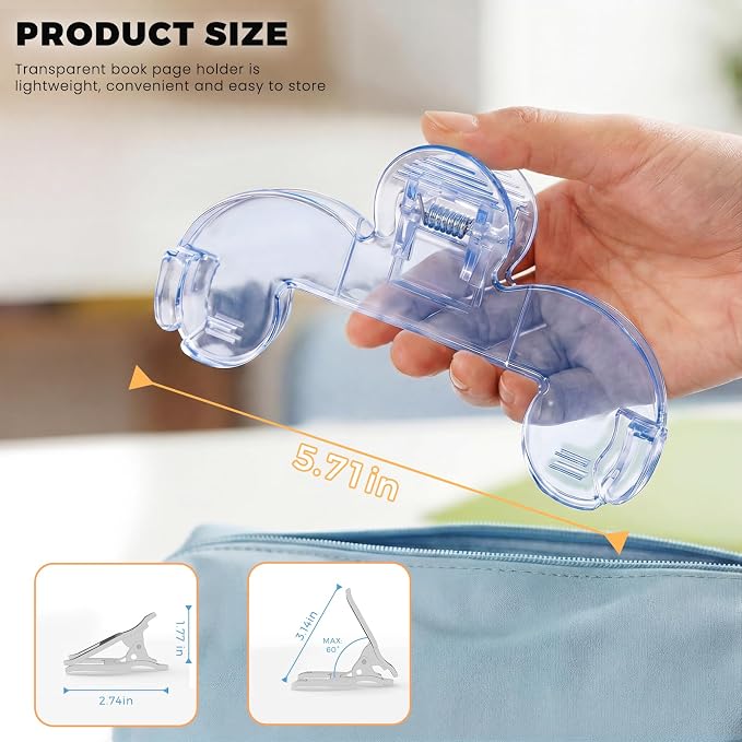 Transparent Book Page Holder for Reading, Large Book Clips to Hold Book Open, Music Book Page Holder Clip, Book Opener Holder for Teaching, Cooking (Light Blue)