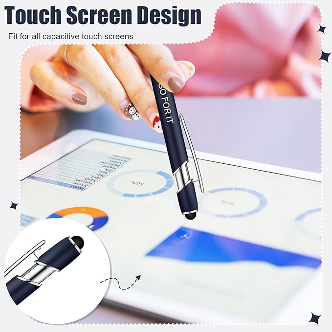 Zonon 12 Pcs Inspirational Pens Gift Set Funny Ballpoint Pen with Stylus Tip Motivational Graduation Gifts Bulk for Teacher Coworkers Nurse School Office Supplies(Navy,Motivational Style)