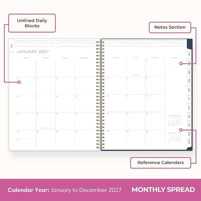 Blue Sky Kelly Ventura 2027 Weekly and Monthly Planner Calendar, January 2027 - December 2027, 8.5" x 11", Flexible Cover, Laminated Tabs, Durable Twin Wire Binding, Storage Pocket, Includes Sticker Sheet, Anemones