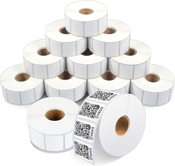 Aegis Adhesives - 1.25" X 1" Direct Thermal Printer Labels (15600 Count, 12 Rolls) - Barcode Stickers, SKU Labels, Product Identification - Compatible With Zebra Desktop Printers, NOT Rollo Compatible