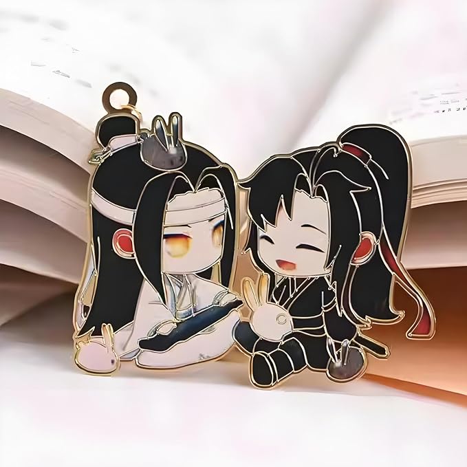 Demonic Hand Held Bamboo Silk Folding Fan Hand Fan Mo Dao Zu Shi Metal Bookmark for Women Men Fans 2 Pcs