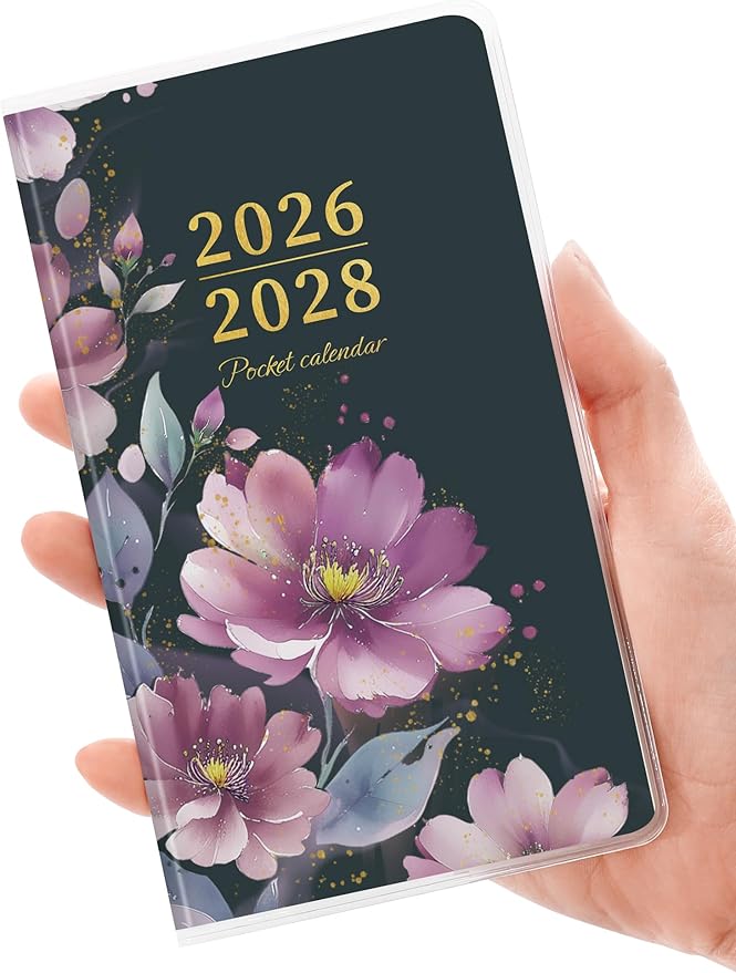 SUNEE Pocket Calendar May 2026 to June 2028 - Two Year Monthly Planner Small Calendar 3.5" x 6" Organizer for Daily & Yearly Schedule - Compact Agenda Notebook for School, Work, Women, Purple Flower