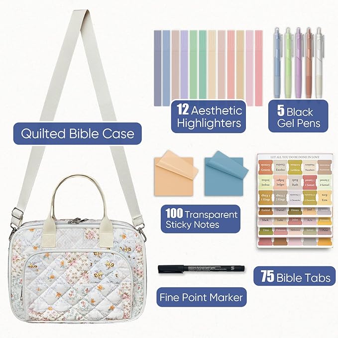 Bible Cover Case for Women with Study Supplies, Bible Bag with Journaling Kit, Bible Accessories Christian Gifts for Women Men Girls Boys