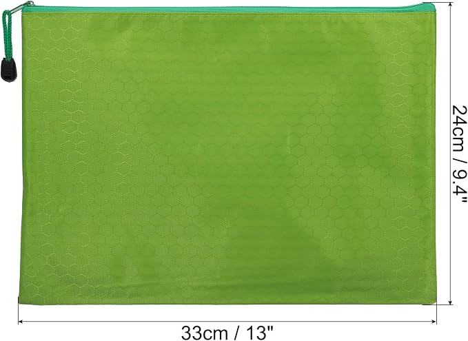 PATIKIL Waterproof Zipper File Bags, 5 Pack A4 Size Document Pocket Storage Organizer Pouch for Travel Office Supply, Green