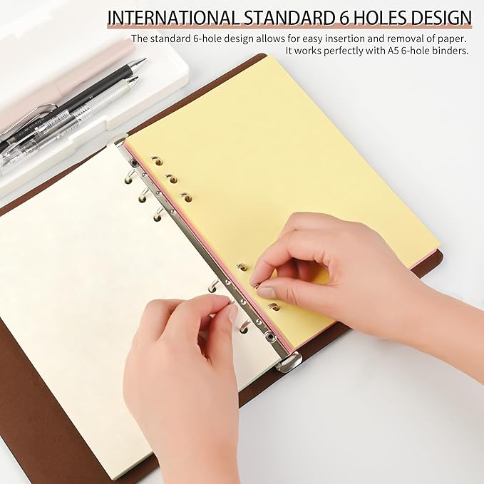 Blank Refill Paper, A5 Planner Inserts,Colorful Unruled Pages for Size 6-Ring Binder, 5-color 120 GSM Thick Loose Leaf Paper,50 Sheets/100 Pages (50, A5-BLANK)