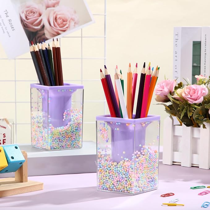 Zonon 2 Pieces Bubble Pen Holder for Desk Cute Makeup Brush Organizer & Pencil Holder with a Playful Sphere Design, Kawaii Desktop Accessories for Women, Office & School(Purple)