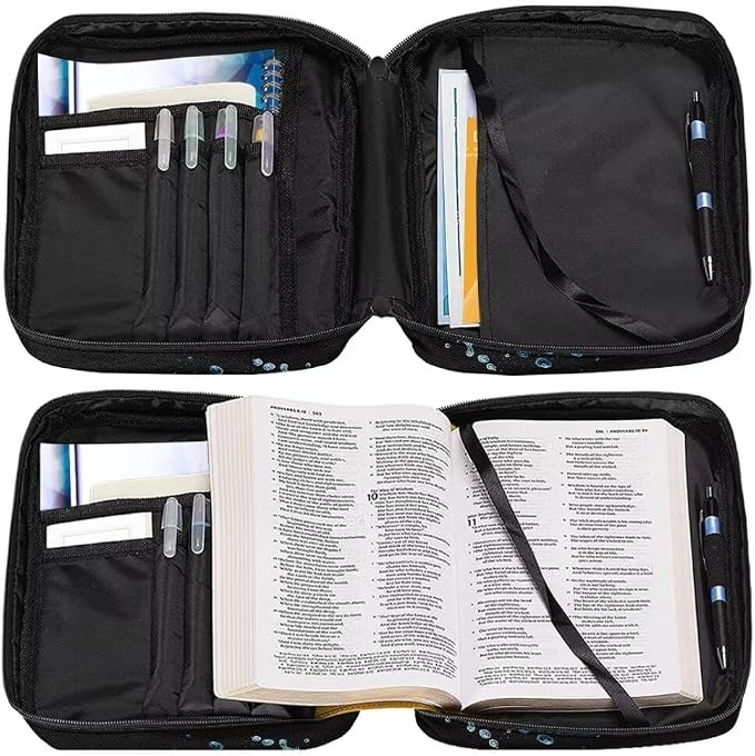 Coldinair Large Bible Cover with Handle and Bookmark Bible Carrying Book Case for Kids Teen Nylon Church Bag Bible Protective for Men,Basketball Water Flame Standard Large Size Bible Covers