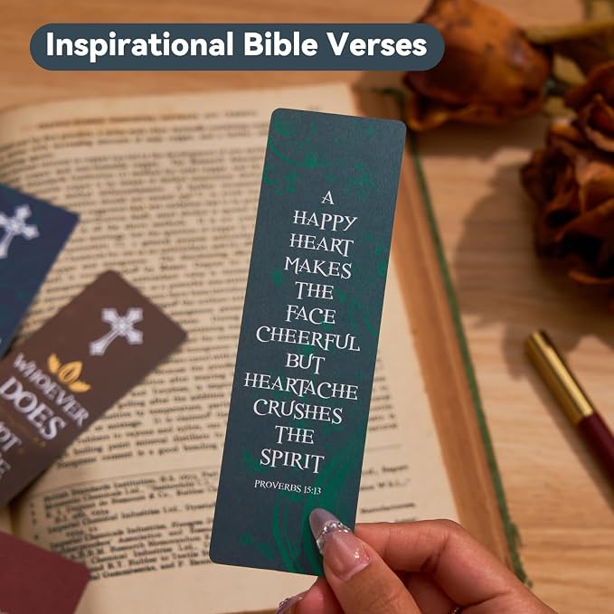 100 PCS Bible Verse Bookmark, Gold Foiled Religious Bookmarks for Women & Men, Christian Gifts for Bible Study Group, Church Supplies,Easter Gift, Baptism,Confirmation Gift