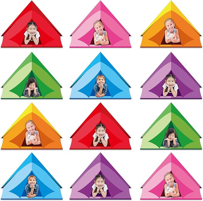 48 Set Camping Tent Cutouts with Photo Space for Bulletin Board Decor Camping DIY Photo Crafts Woodland Tents Paper Cut Outs for Teacher Student School Home Chalkboard Wall Classroom Decors