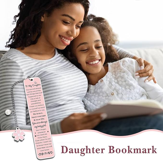 Daughter Gifts from Mom Dad, Birthday Graduation Gifts for Daughters, Pink Bookmark Gift for Daughters Stepdaughter Teen Girl, College Girl Graduation Bookmark, Inspirational Back to School Supplies