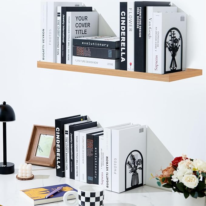 3 Pairs Metal Book Ends, Flower Bookends for Shelves Decorative, Book Stopper for Heavy Books, Ends to Hold Books for Home Office