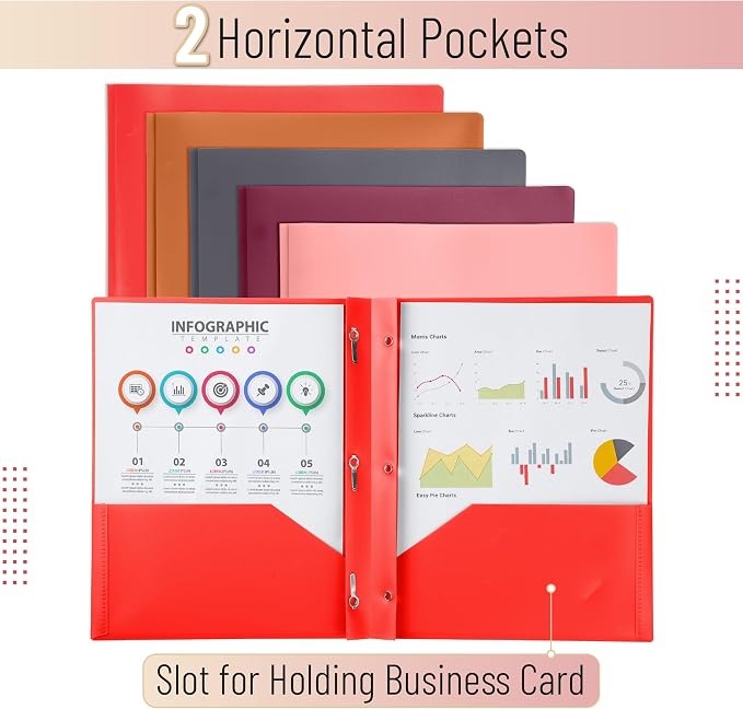 Mr. Pen- Plastic Folders with Pockets and Prongs, 5 Pack, Letter Size, Sunset Shades, Flexible Plastic Folders with Prongs